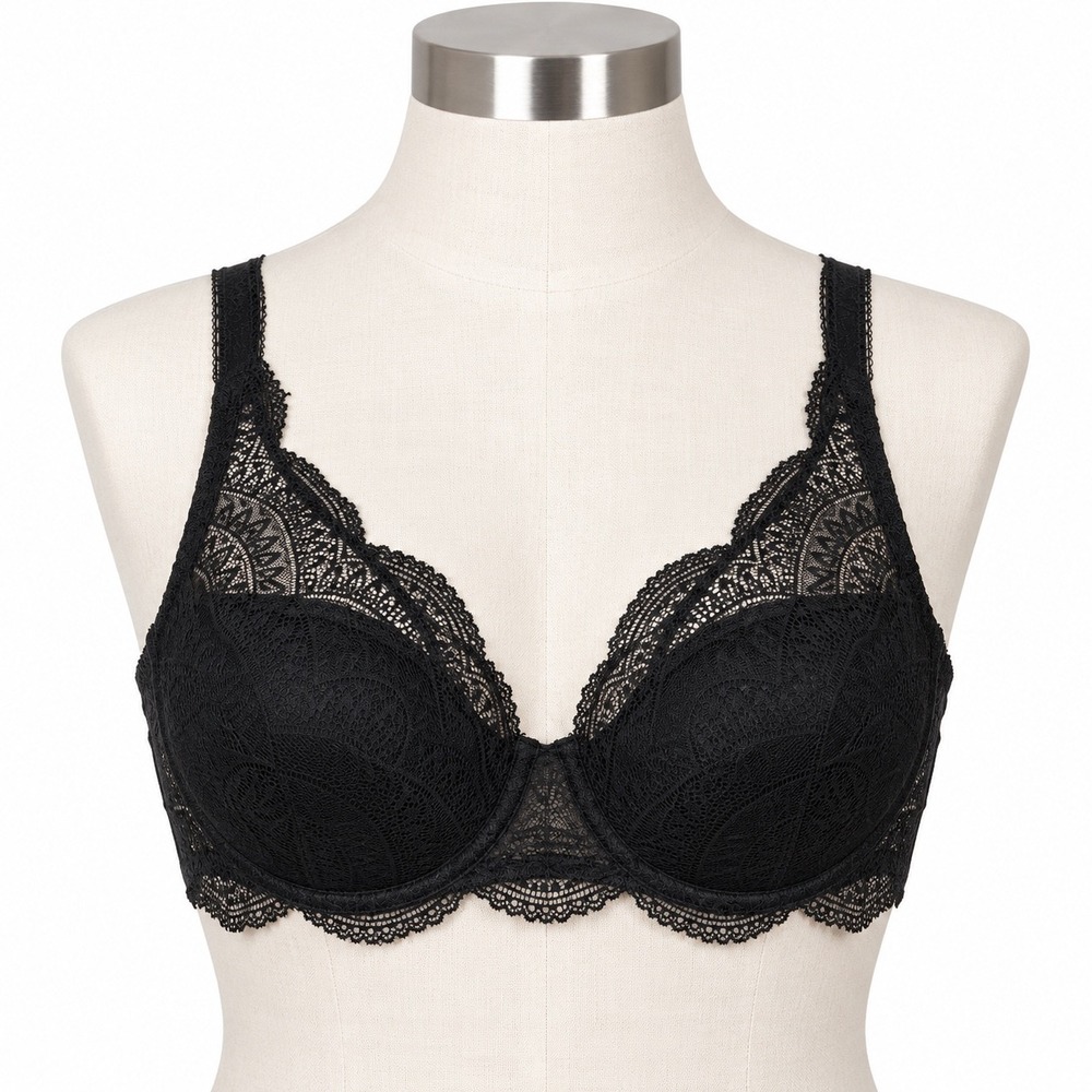 Simone Perele Karma Black Lace Underwire Demi Bra Size 36C French Lingerie